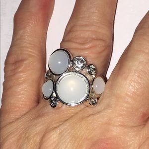 Geometric Moonstone and Crystal Ring Size 8.5
